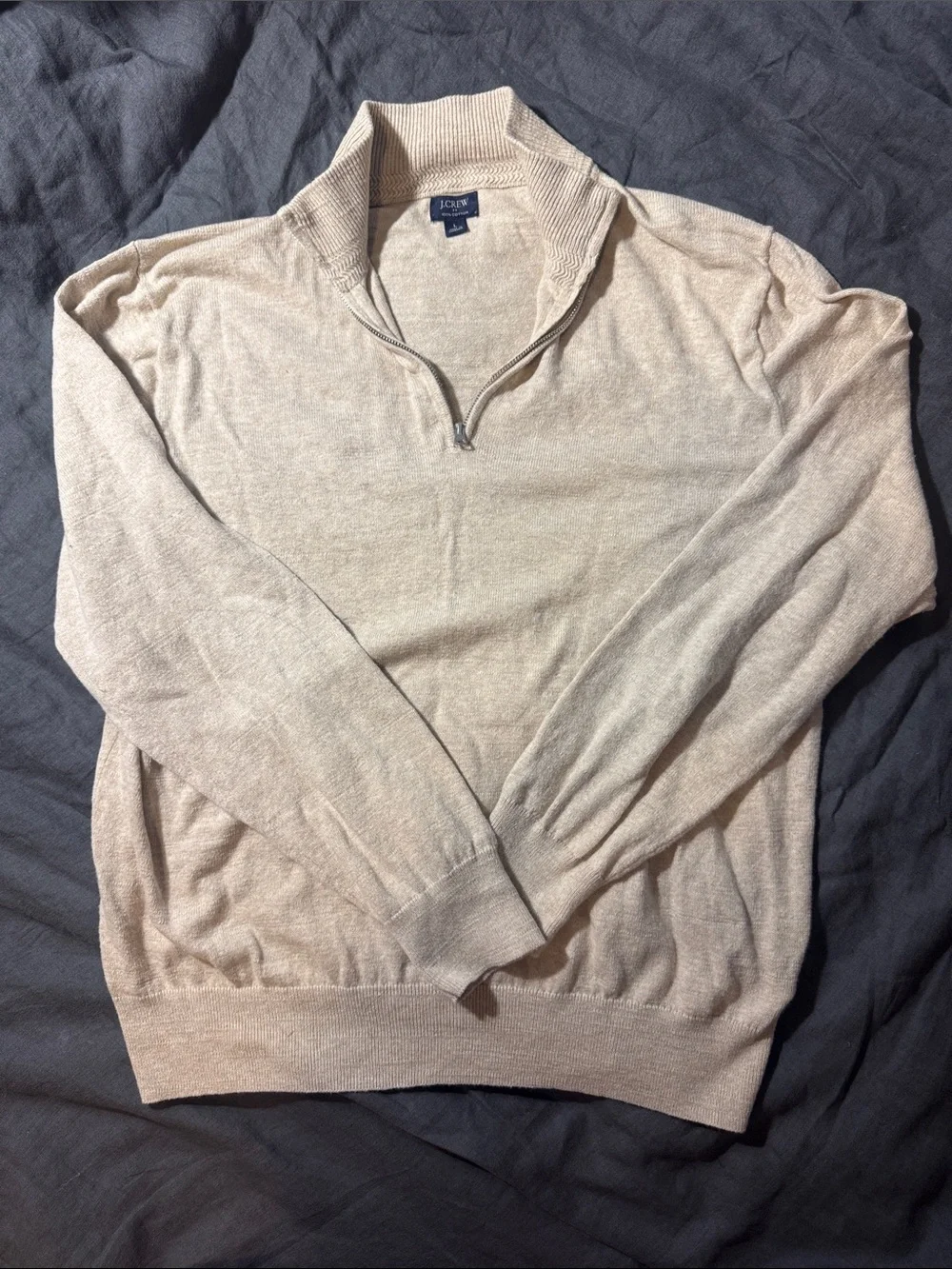 J. Crew Men’s Half‑Zip Sweater in Light Beige